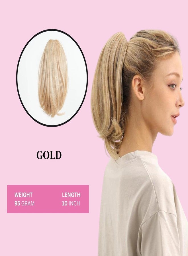 JUVABUN 10" Straight Claw Clip In Ponytail Hair Extensions - Medium Blonde| Synthetic Ponytail Extension | Hair Extensions for Women & Men | Washable, Realistic And Synthetic |Medium Blonde - Image 2